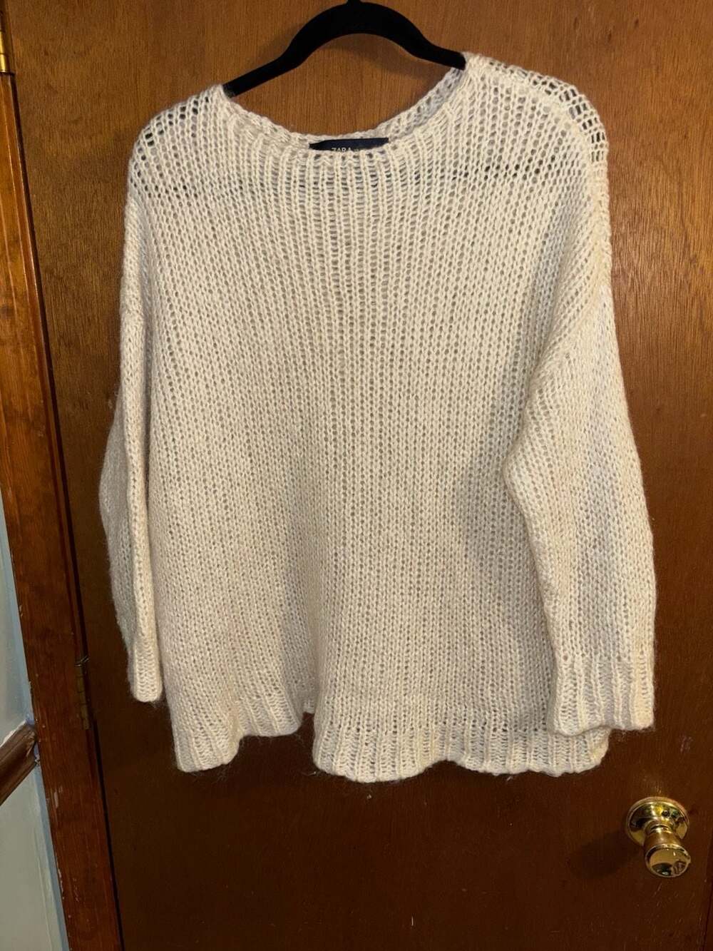 Zara Knit Open Stitch Off White Sweater with Mohair Size S
